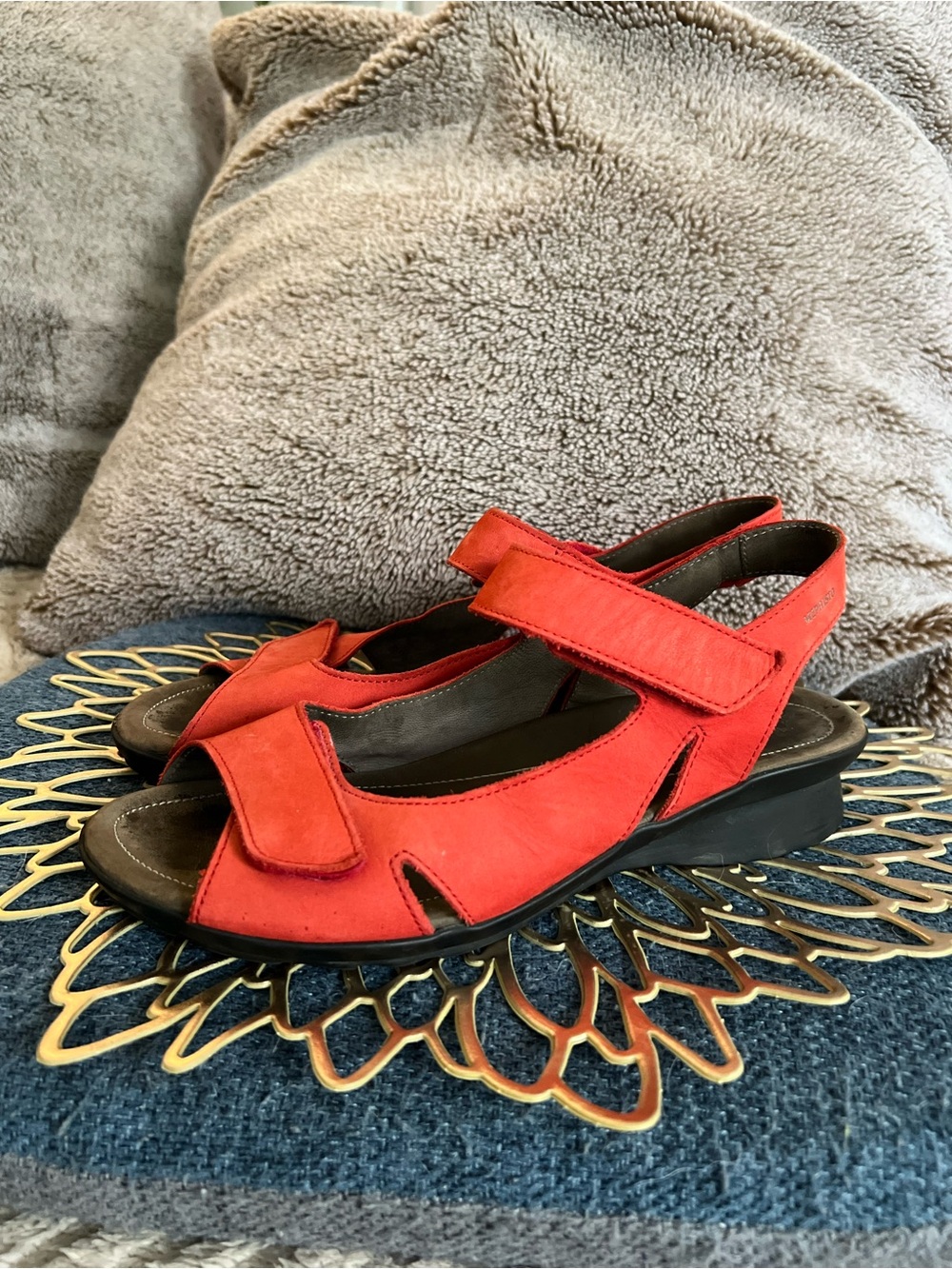 Mephisto Comfort Red Women's suede Slingback Sandals with Adjustable Straps